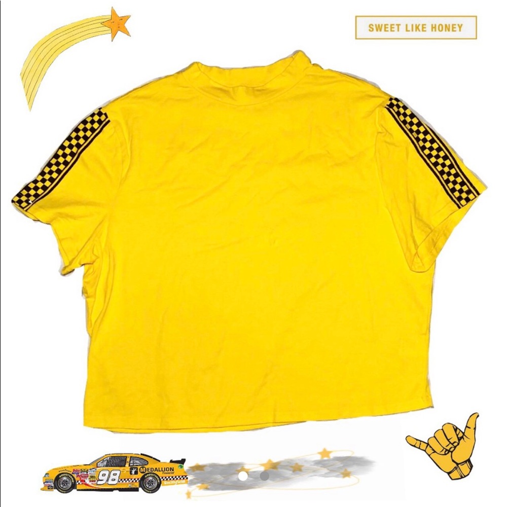 Yellow Checkered Mock Neck Top